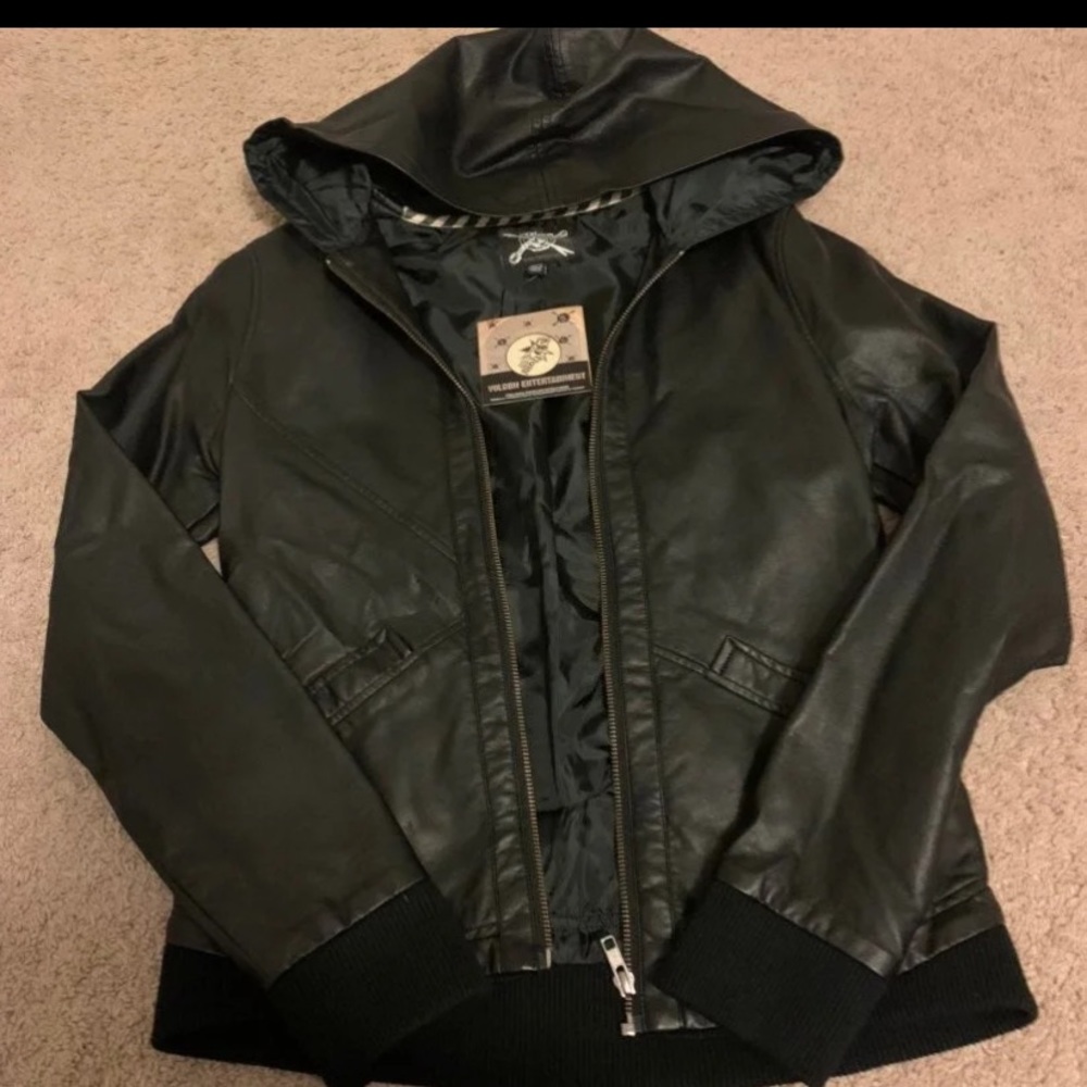 NWT VOLCOM BLACK LEATHER JACKET